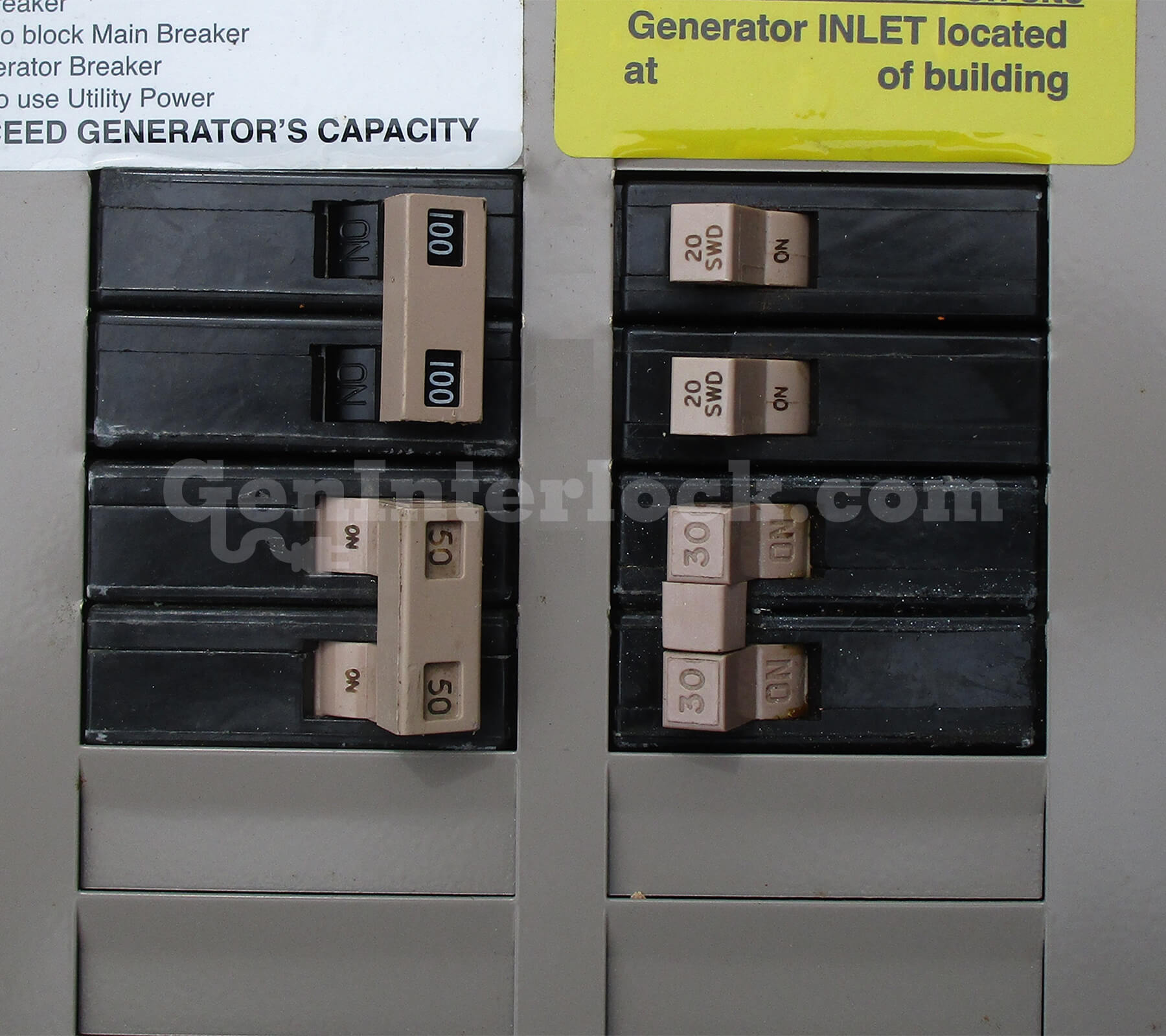 Cutler-Hammer 21201 Generator Interlock Kit - Installed on CH Series 100A Panel with Tan Handle Breakers