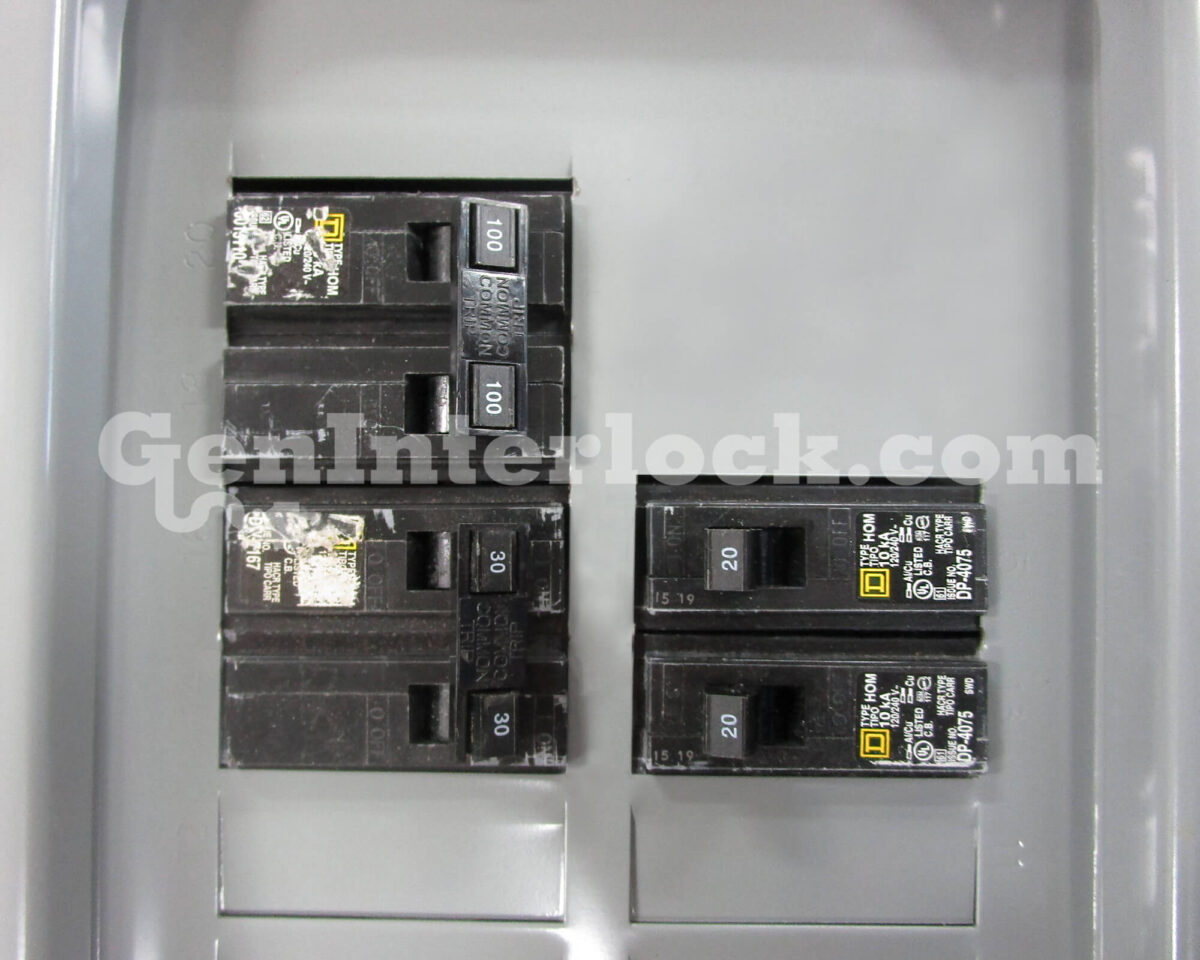 Sylvania Westinghouse 41251 Generator Interlock Kit - Installed on Breaker Panel Showing 3-1/4 Inch Spacing