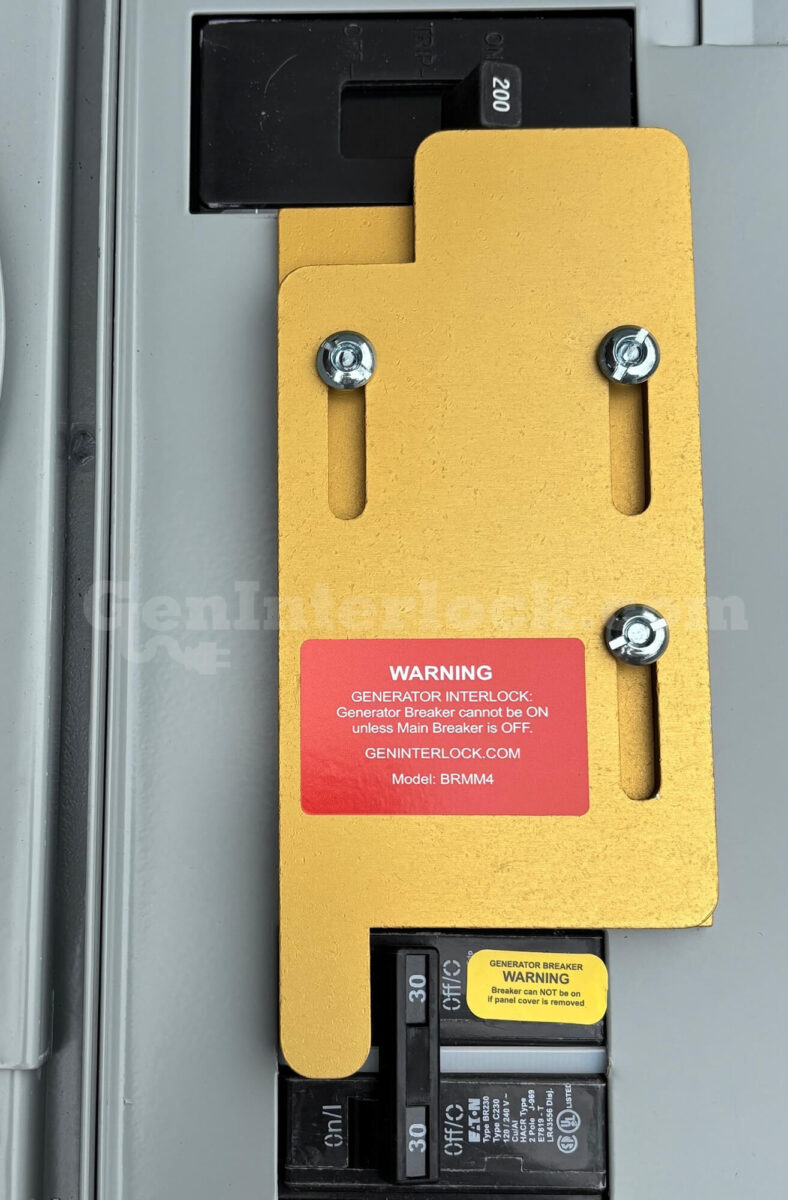 Cutler Hammer 21174 Generator Interlock Kit - Installed on Breaker Panel with Main Breaker On