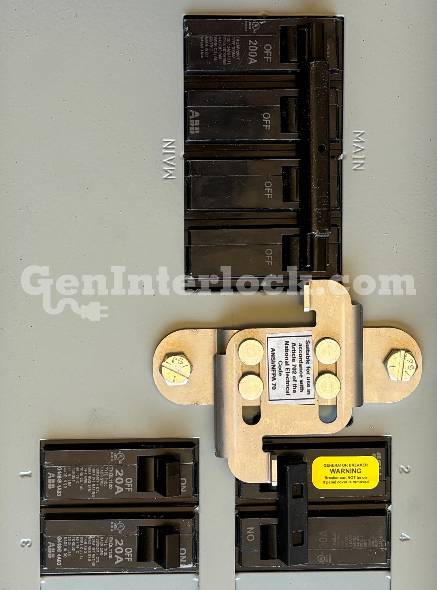 ABB 11701 Generator Interlock Kit Installed on 150-200 Amp Breaker Panel