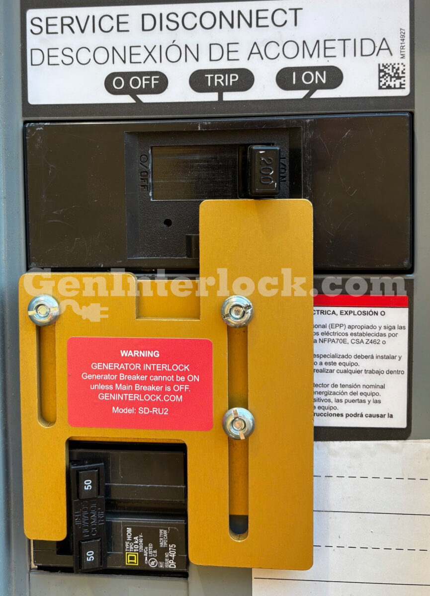 Square D SD-RU2 Generator Interlock Kit Close-Up on Service Disconnect Breaker