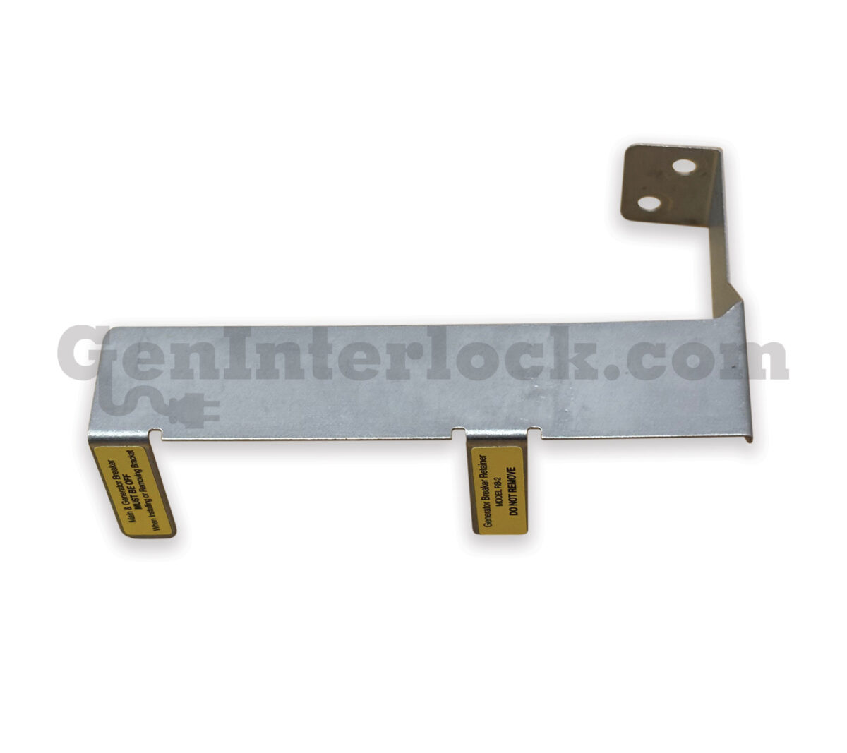 OEM RB-S Generator Breaker Retainer Showing Warning Labels and Mounting Tab