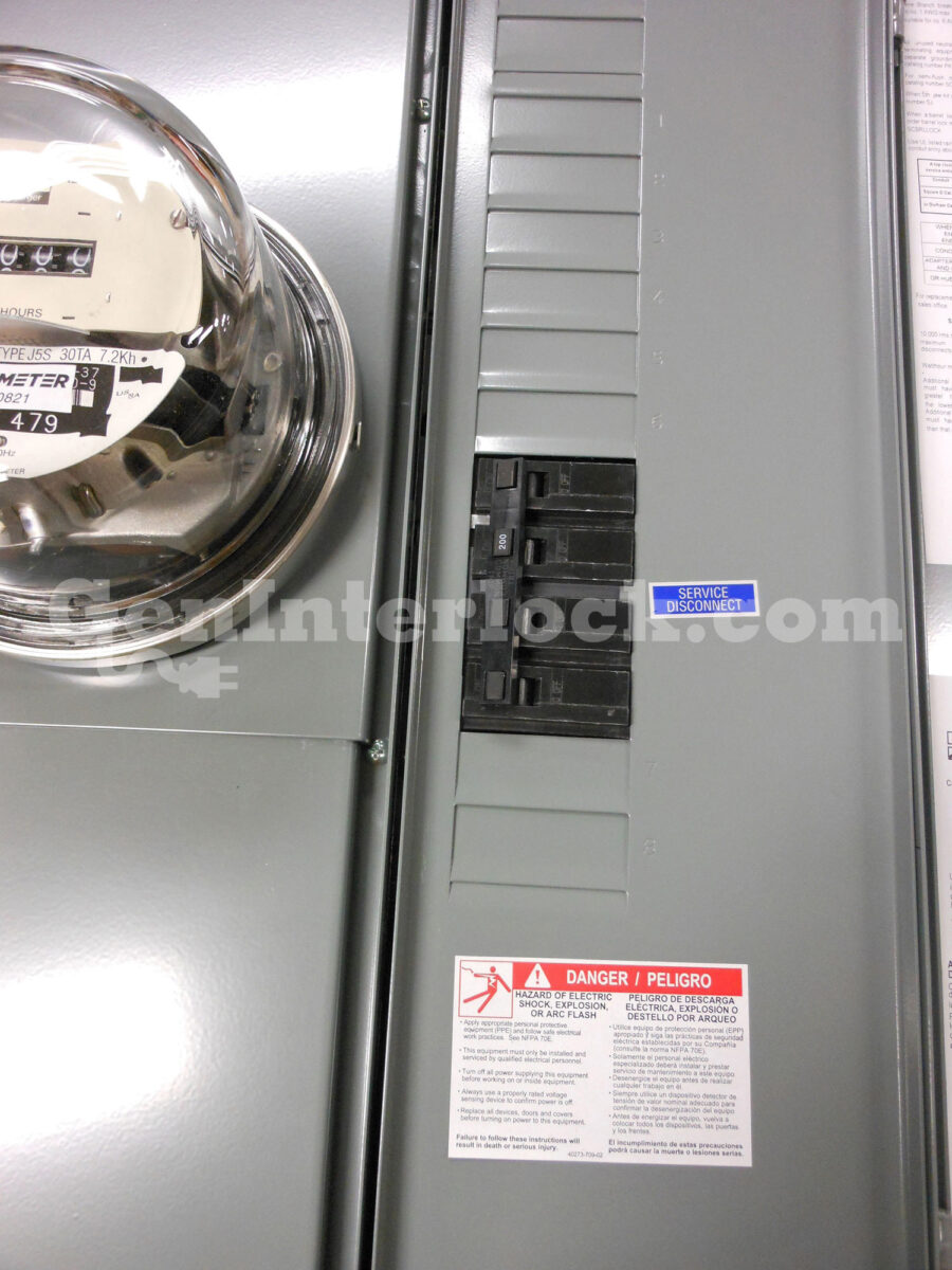 Sylvania Westinghouse 41251 Generator Interlock Kit - Installed on Breaker Panel Showing 3-1/4 Inch Spacing